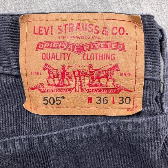 Levis 505 Pants Men 36W x 30L Gray Corduroy Regular Fit Cotton Black Batwing VTG - Picture 13 of 14